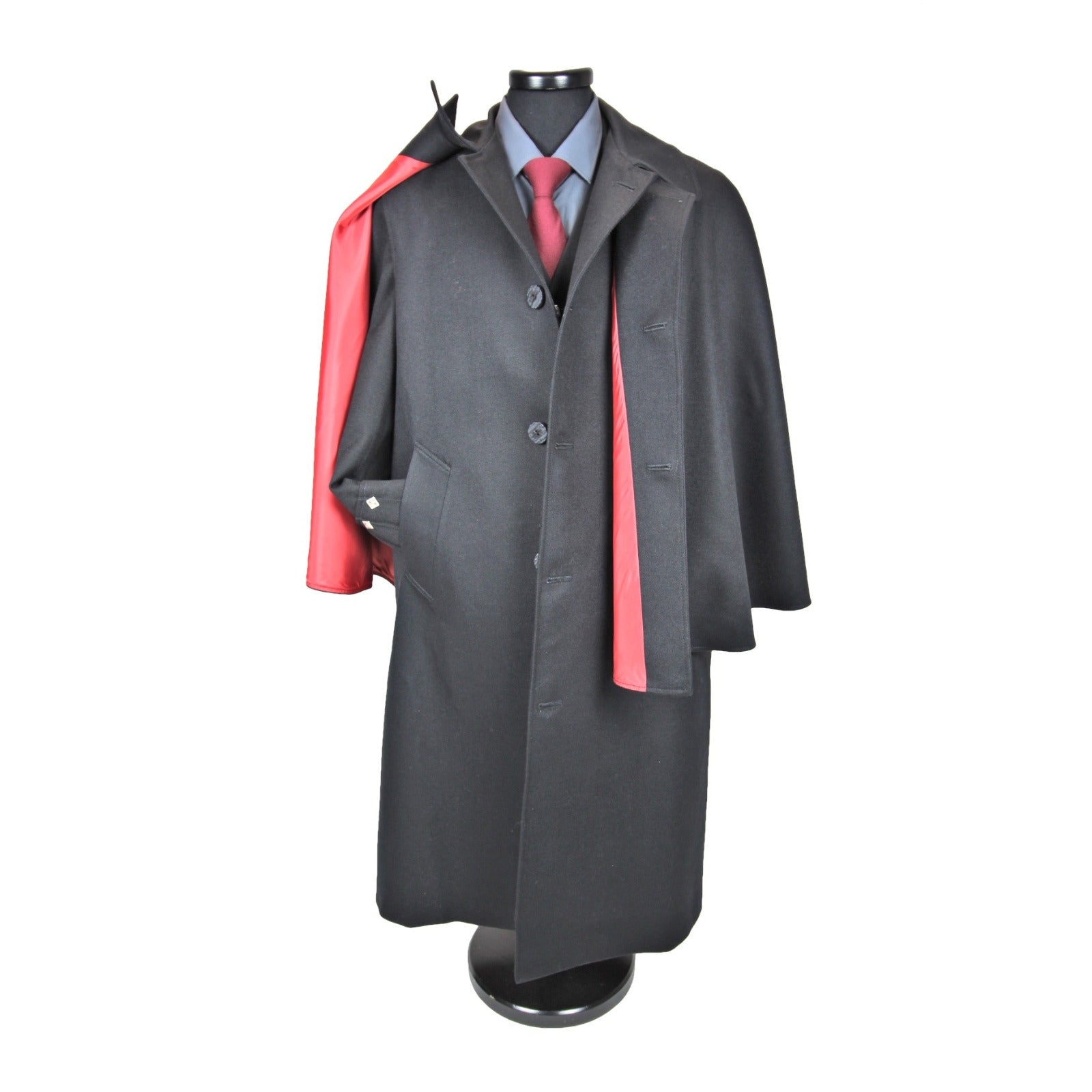 Black barathea wool Inverness cape, back view
