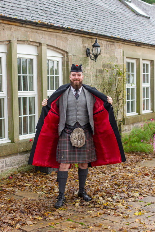 Black barathea wool Inverness cape, side view