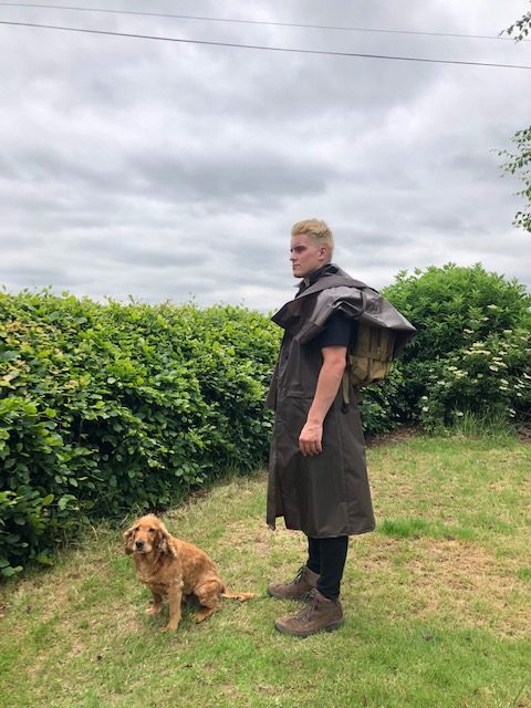 Walking and hiking raincape, front view